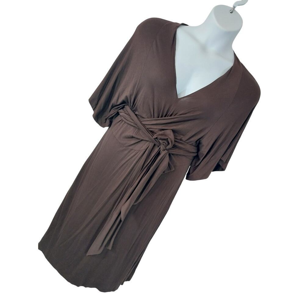 CHADWICKS! ESPRESSO BROWN KNIT JERSEY WRAPPED BELT, HALF SLV MIDI DRESS! SZ 14 - Picture 12 of 13